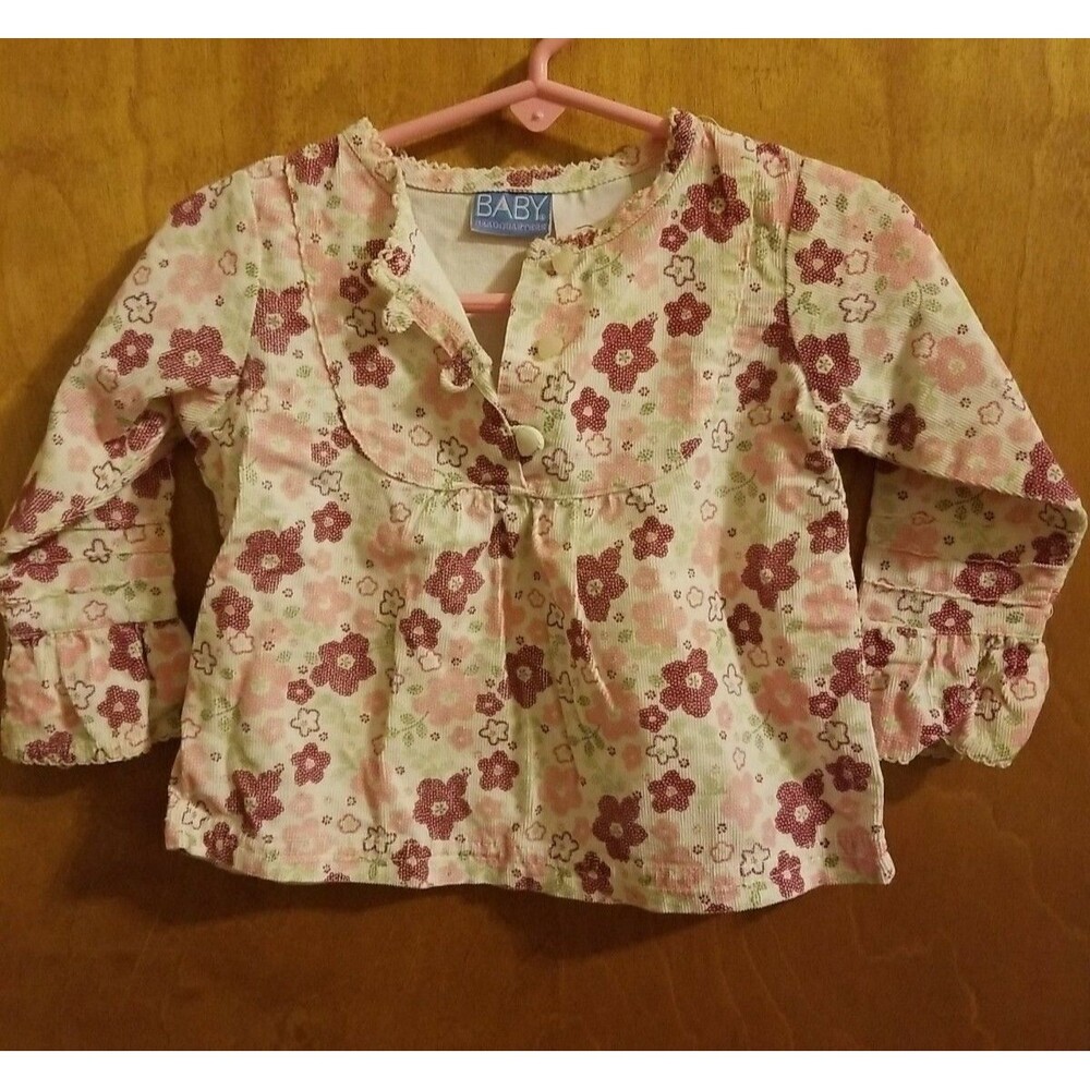 Girl's 18 month long sleeve babydoll white with red and pink flowers shirt